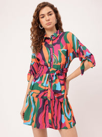 DressBerry Knotty & Nice Color Splashed Tie-Up Tiered Mini Dress