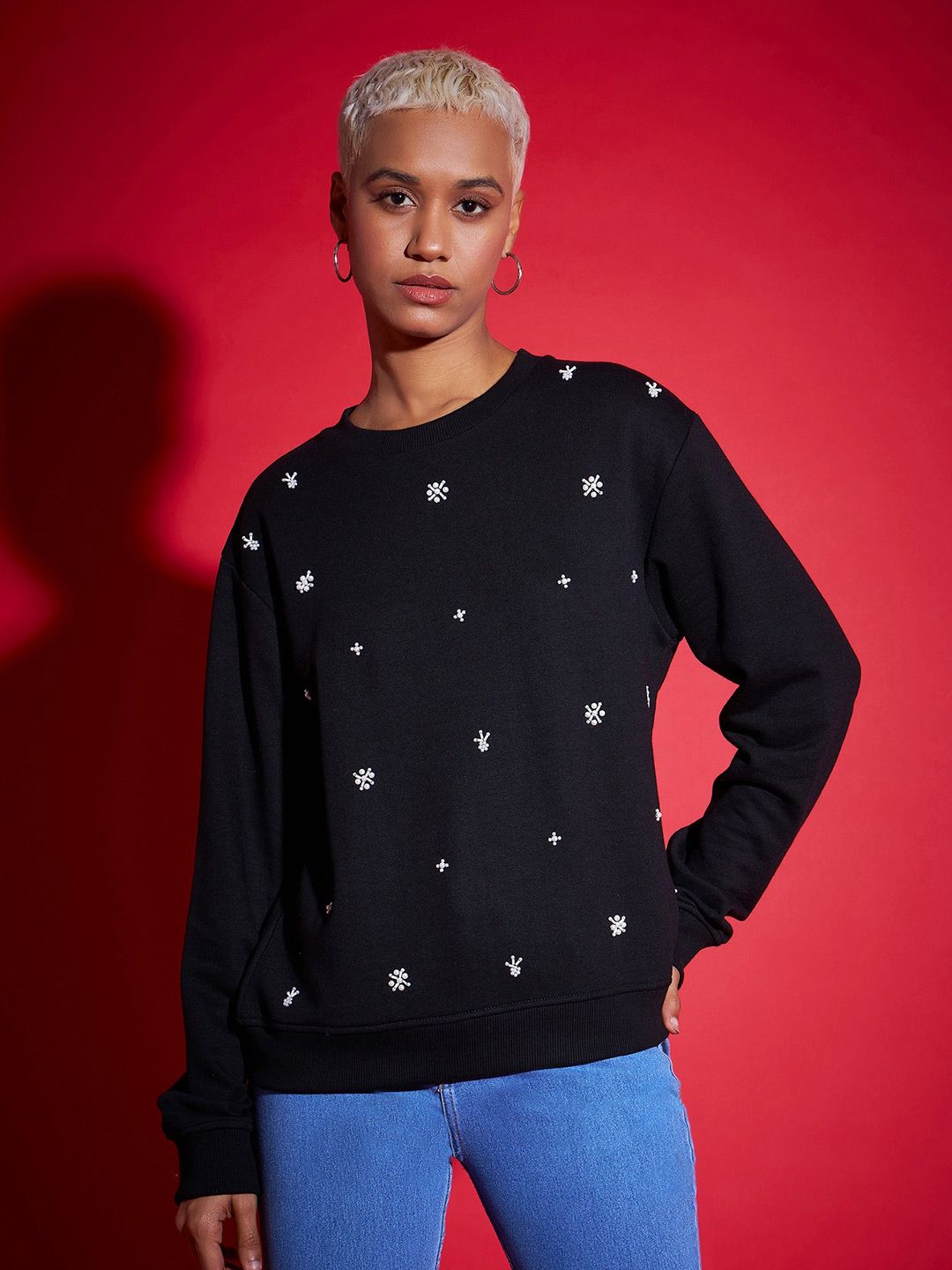 SASSAFRAS Black Embellished Sweatshirt