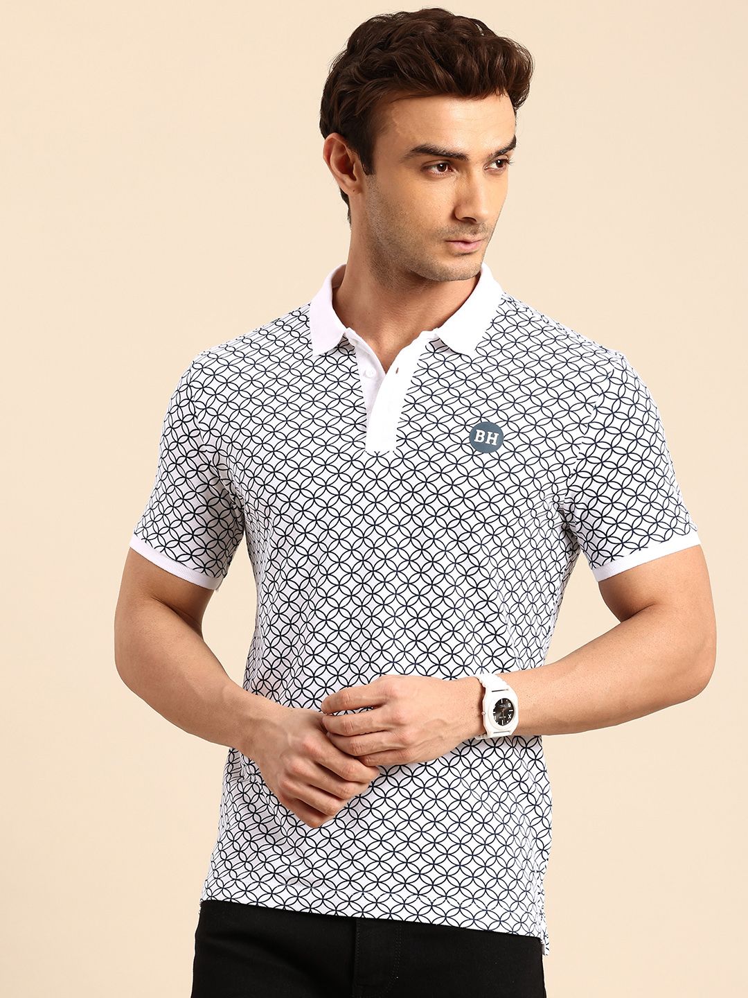 Being Human Geometric Printed Polo Collar Pure Cotton T-shirt