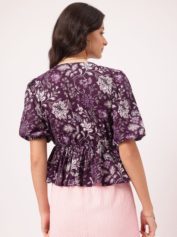 DressBerry Vibrant Vistas Indie Floral Cinched Waist Top