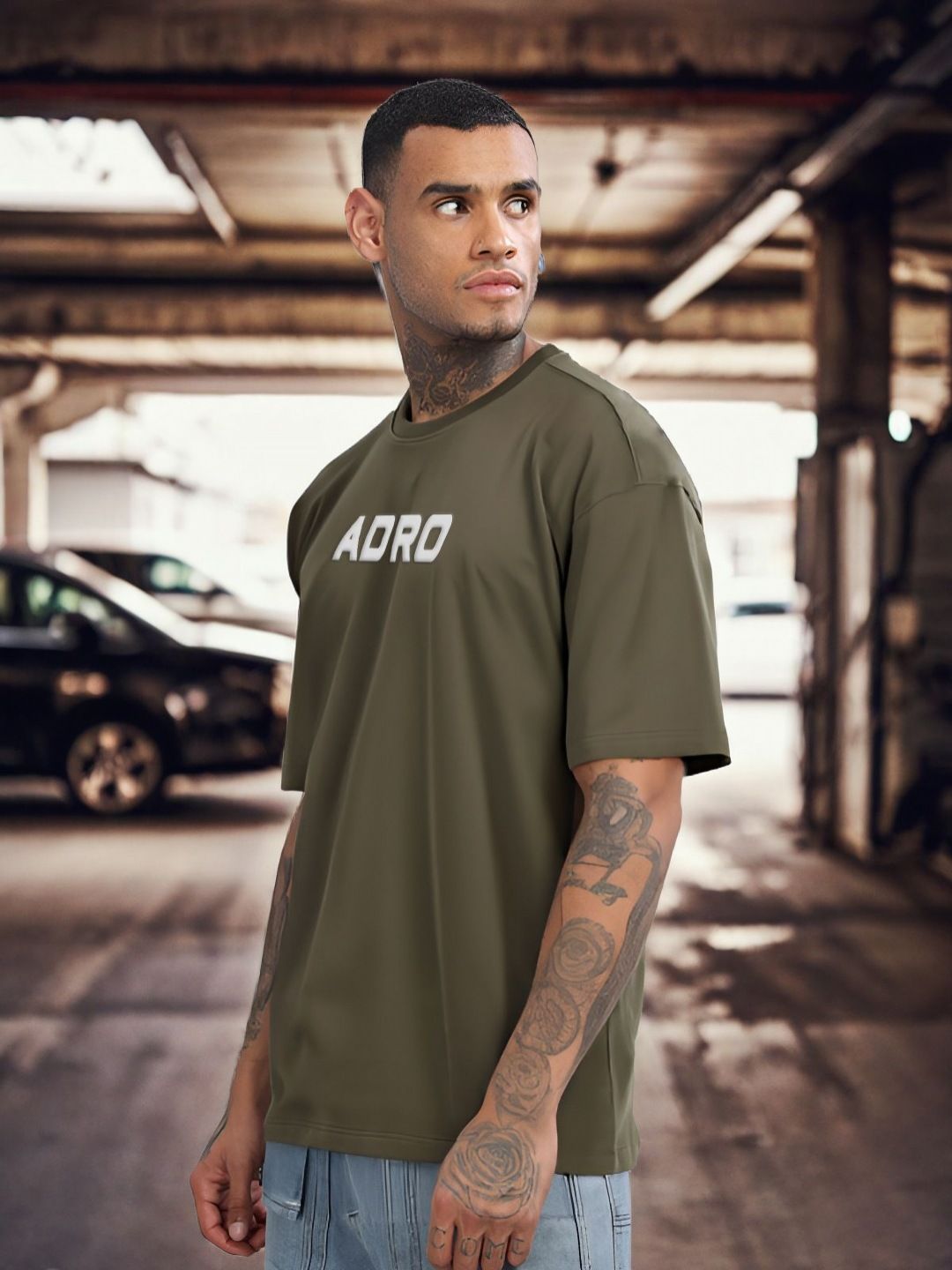 ADRO Graphic Printed Drop-Shoulder Sleeves Cotton Oversized T-shirt