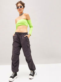 SASSAFRAS Grey Women Straight Fit Travel Features Parachute Cargos Trousers