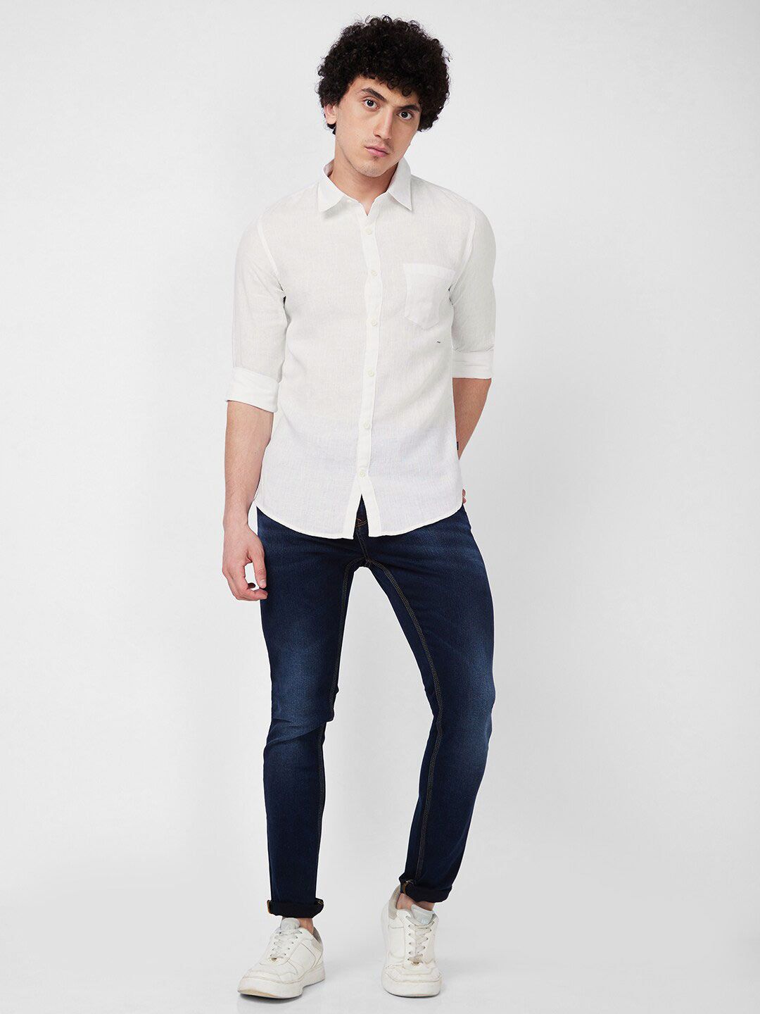 SPYKAR Spread Collar Linen Casual Shirt
