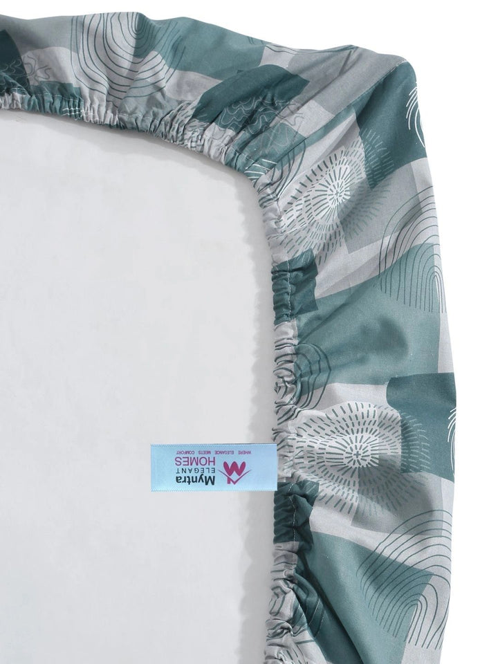 Myntra Elegant Homes Green & Grey Geometric 400 TC Single Cadar dengan 1 Sarung Bantal