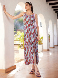 STREET 9 Blue & Maroon Floral Printed Shoulder Straps Maxi Dress