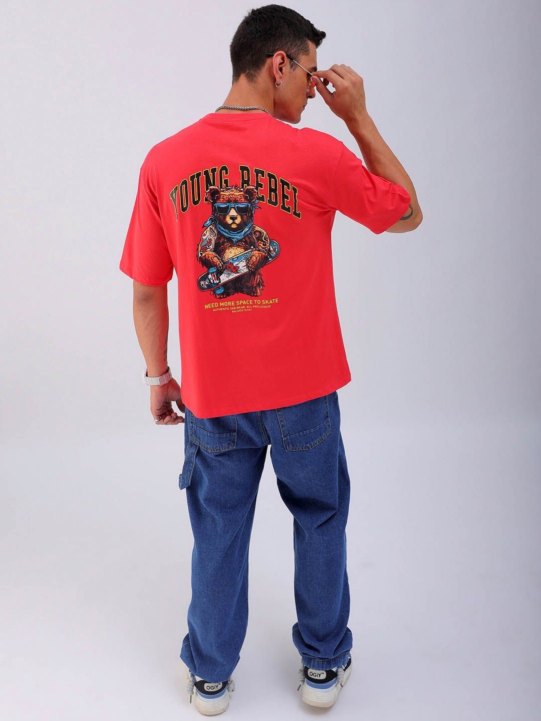 The Indian Garage Co Men Back Printed Boxy Oversized Pure Cotton T-shirt