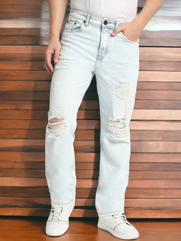 Bene Kleed Men Lurus Fit Mid-Rise Mid-Rise Sangat tertekan berat pudar Kapas Pure