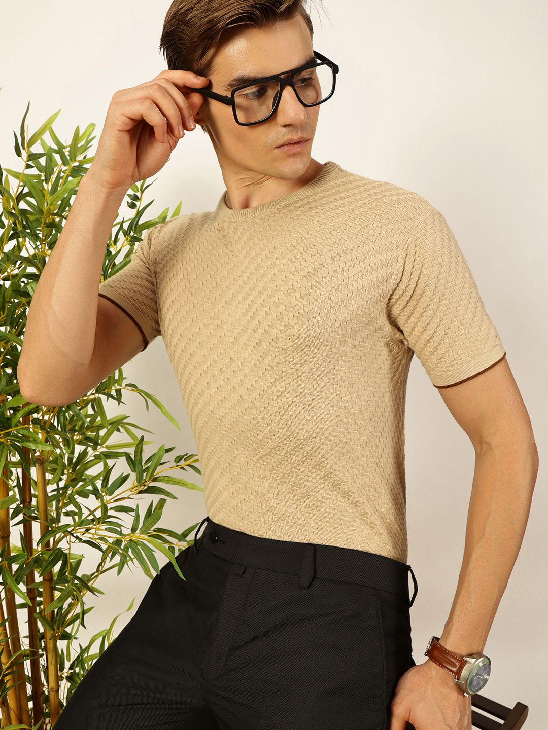 Thomas Scott Men Knit Textured Round Neck T-shirt