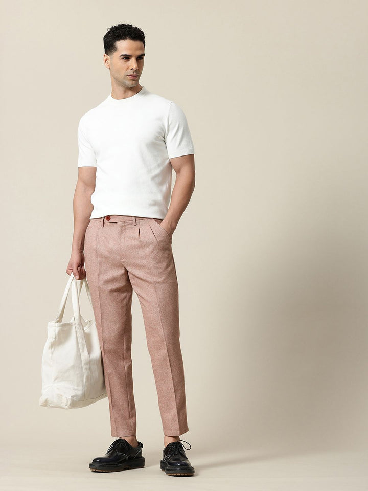 Mr Bowerbird Men Tailored Fit Textured Pleated Trousers