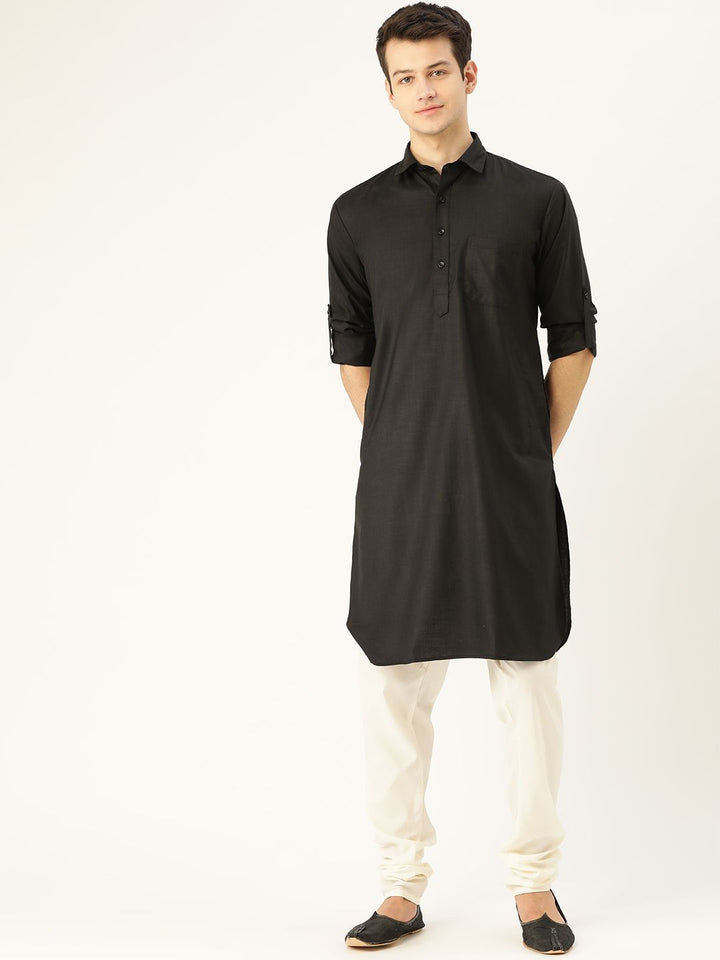SOJANYA Lelaki Black Solid Pathani Kurta