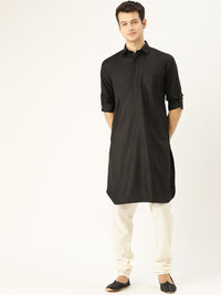 SOJANYA Lelaki Black Solid Pathani Kurta