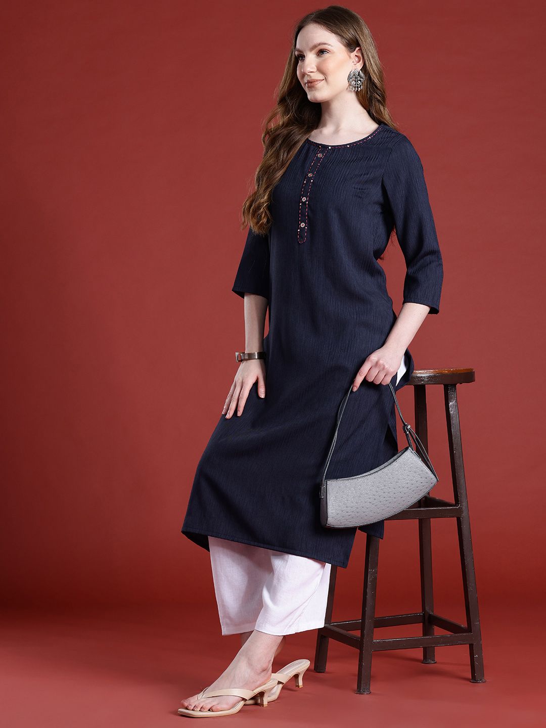 Anouk Sequins & Thread Work Straight Kurta