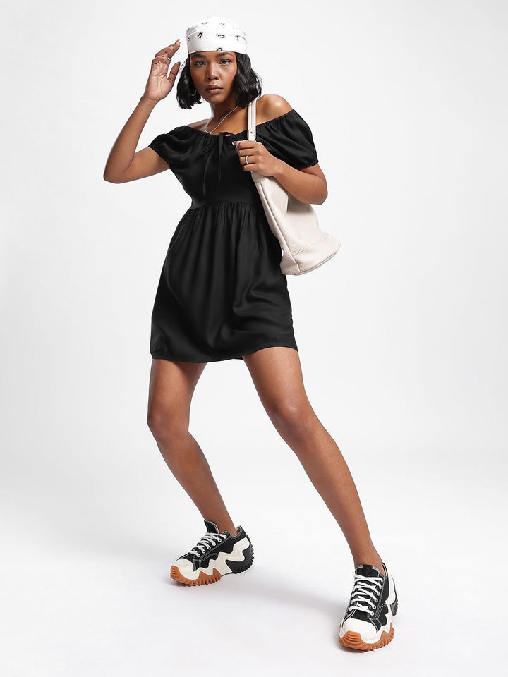 DressBerry Luxury Cascade Off-Shoulder Mini A-line Dress