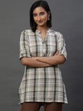 AURELIA Checked Mandarin Collar Pure Cotton Kurti