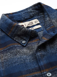 THE BEAR HOUSE Men Navy Blue Slim Fit Tartan Checked Flannel Pure Cotton Casual Shirt