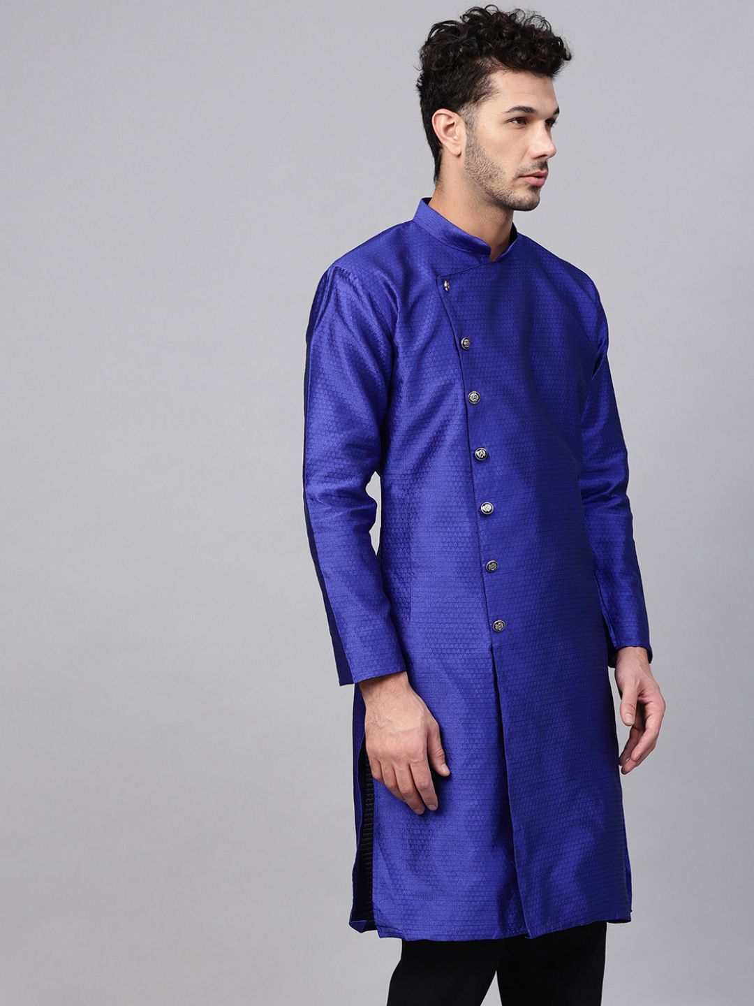 SOJANYA Men Blue Woven Design Straight Kurta