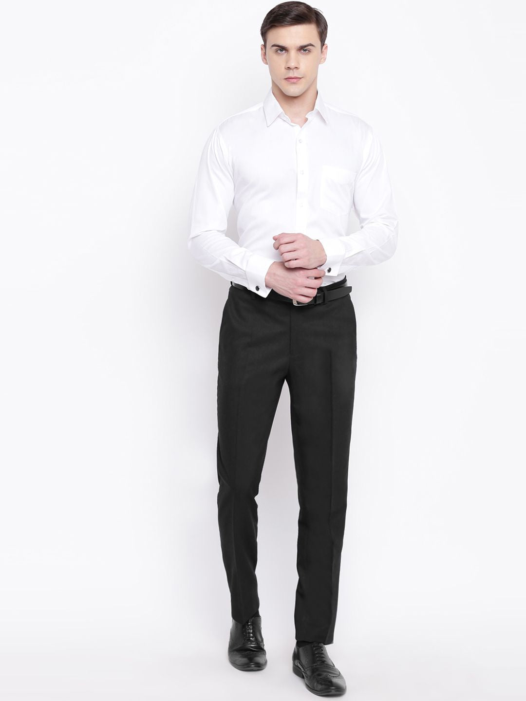 Hancock Men White Solid Cuff Cuff Slim Fit Cotton Formal Shirt