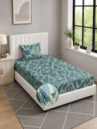 Moda Rapido X KLOTTHE Turquoise Blue 300 TC Single Bedsheet with 1 Pillow Covers