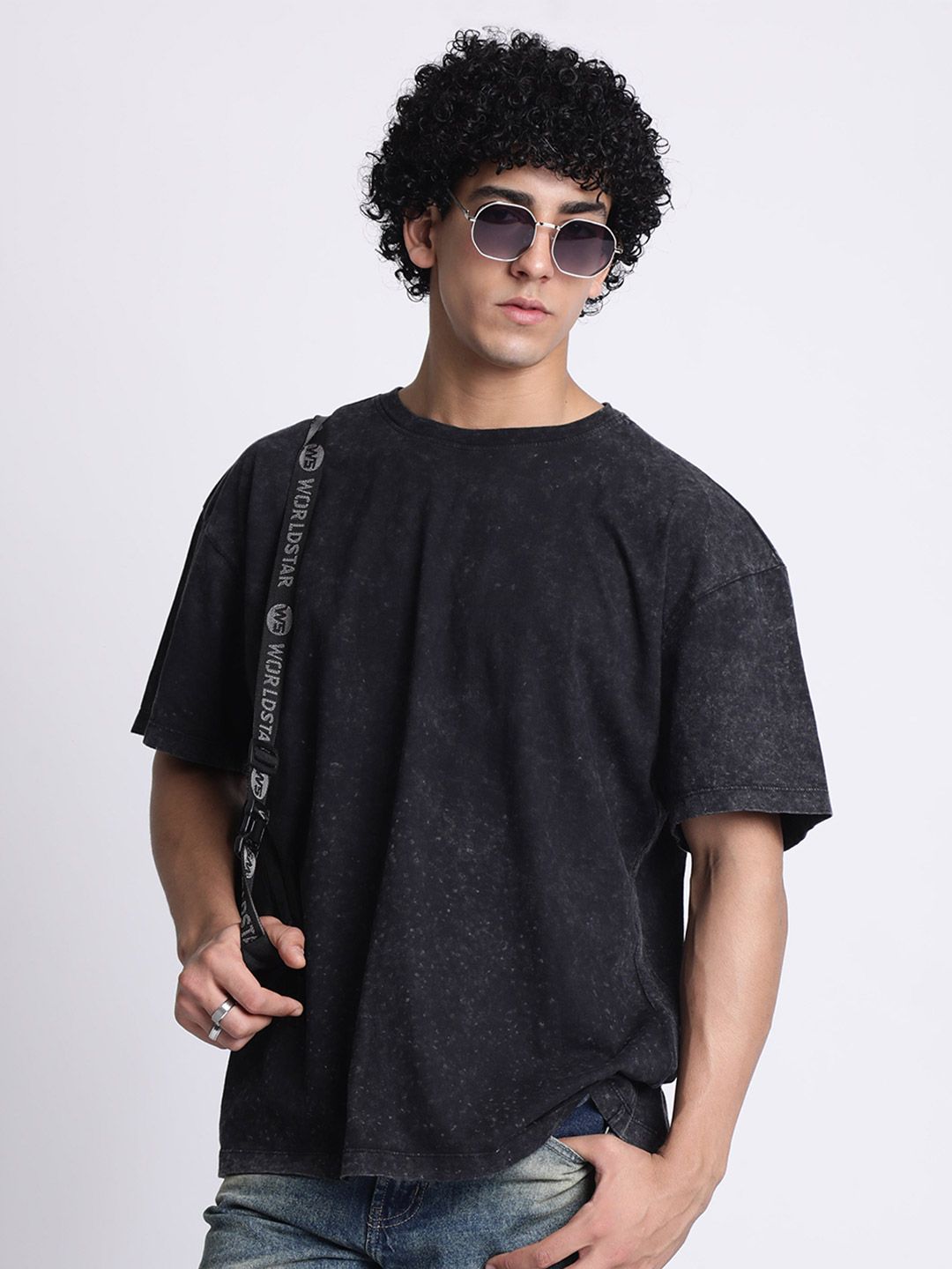 Bene Kleed Men Acid Wash Round Neck Cotton T-shirt
