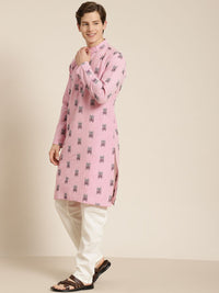 SOJANYA Men Pink & Black Pure Cotton Self Design Kurta