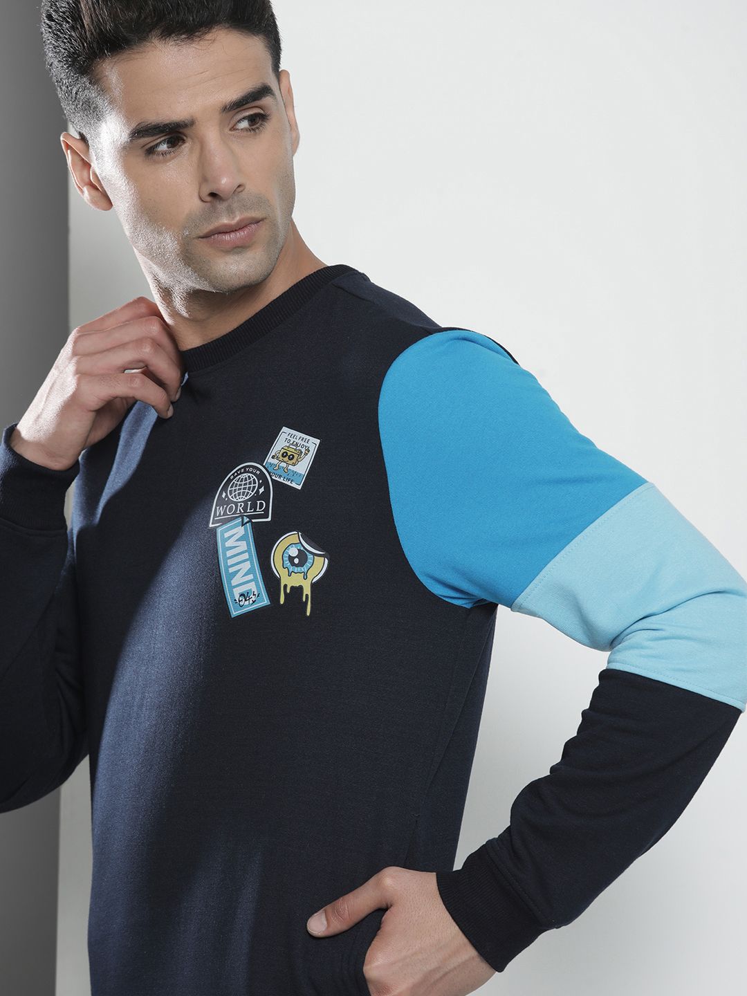 The Indian Garage Co Men Navy Blue Colourblocked Sweatshirt