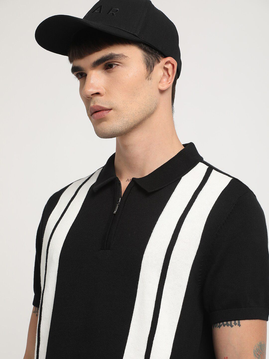 THE BEAR HOUSE Vertical Striped Regular Fit Polo Collar Cotton T-shirt