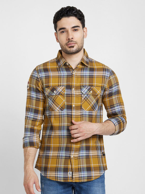 SPYKAR Classic Tartan Checked Opaque Pure Cotton Casual Shirt