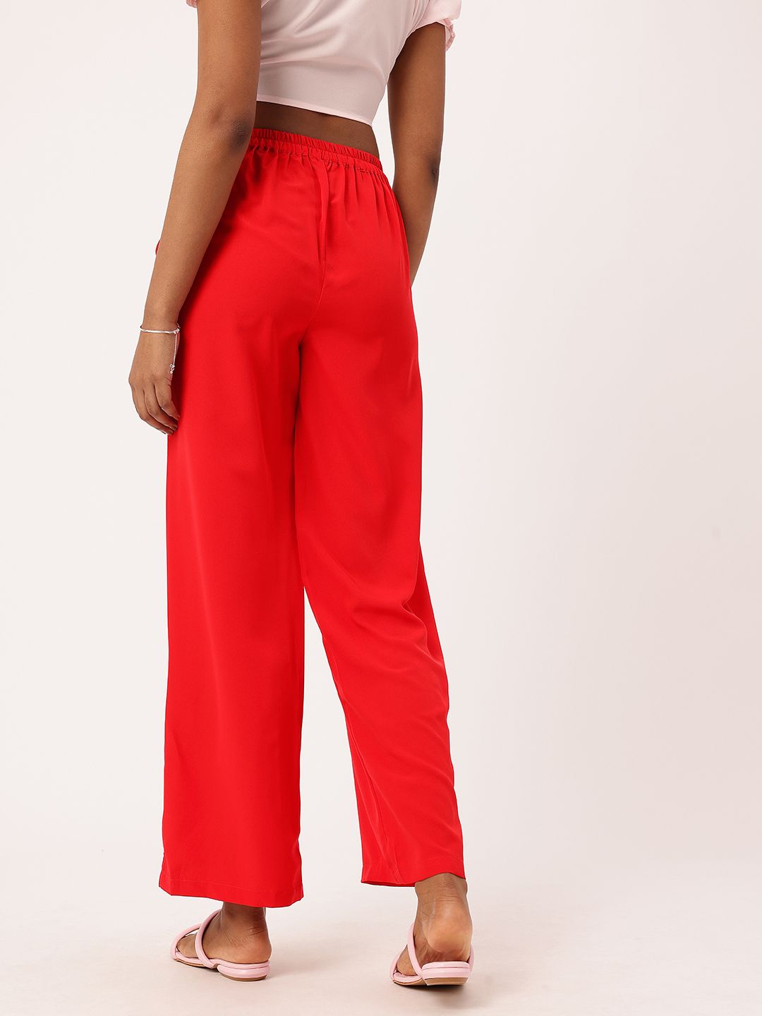 DressBerry Women Cherry Red Smart Staple Parallel Trousers