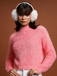 Tokyo Talkies Pink Self Design Acrylic Pullover