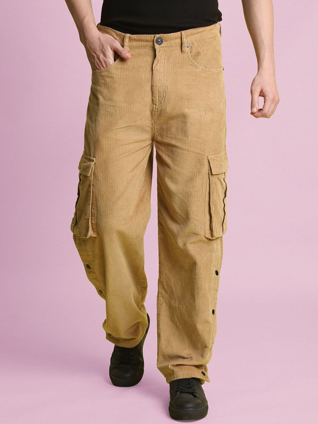 Bene Kleed Men Cotton Mid-Rise Baggy Fit Pleated Cargos Trouser