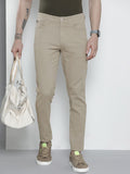 The Indian Garage Co Men Taupe Solid Chinos Trousers