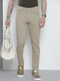 The Indian Garage Co Men Taupe Solid Chinos Trousers