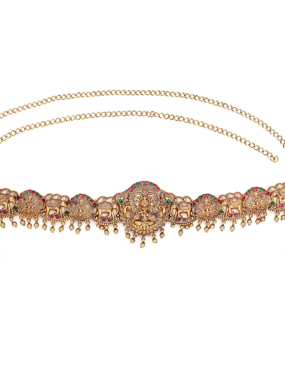 KARATCART Artificial Stones Studded & Beaded Goddess Lakshmi Mata and Elephant Kamarbandh