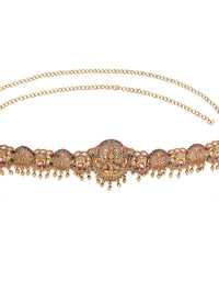 KARATCART Artificial Stones Studded & Beaded Goddess Lakshmi Mata and Elephant Kamarbandh
