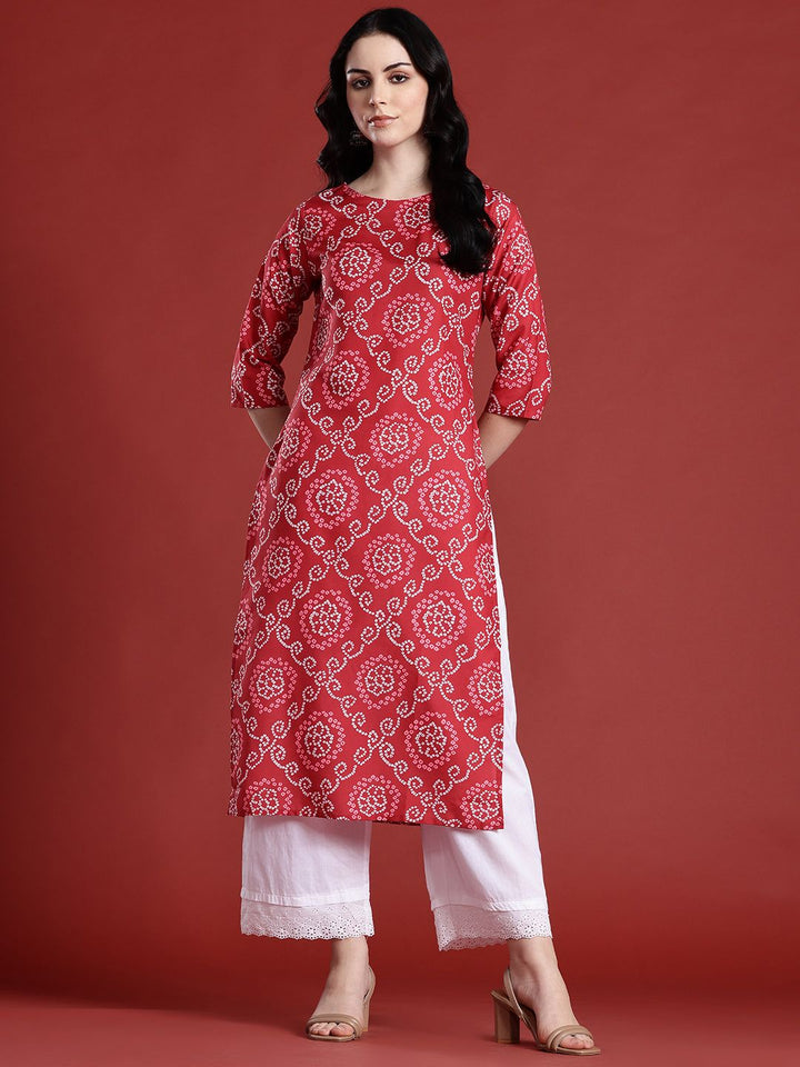 Anouk Bandhani Printed Boat Neck Straight Kurta