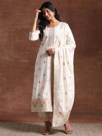 Libas Floral Woven Design Regular Linen Kurta with Palazzos & With Dupatta