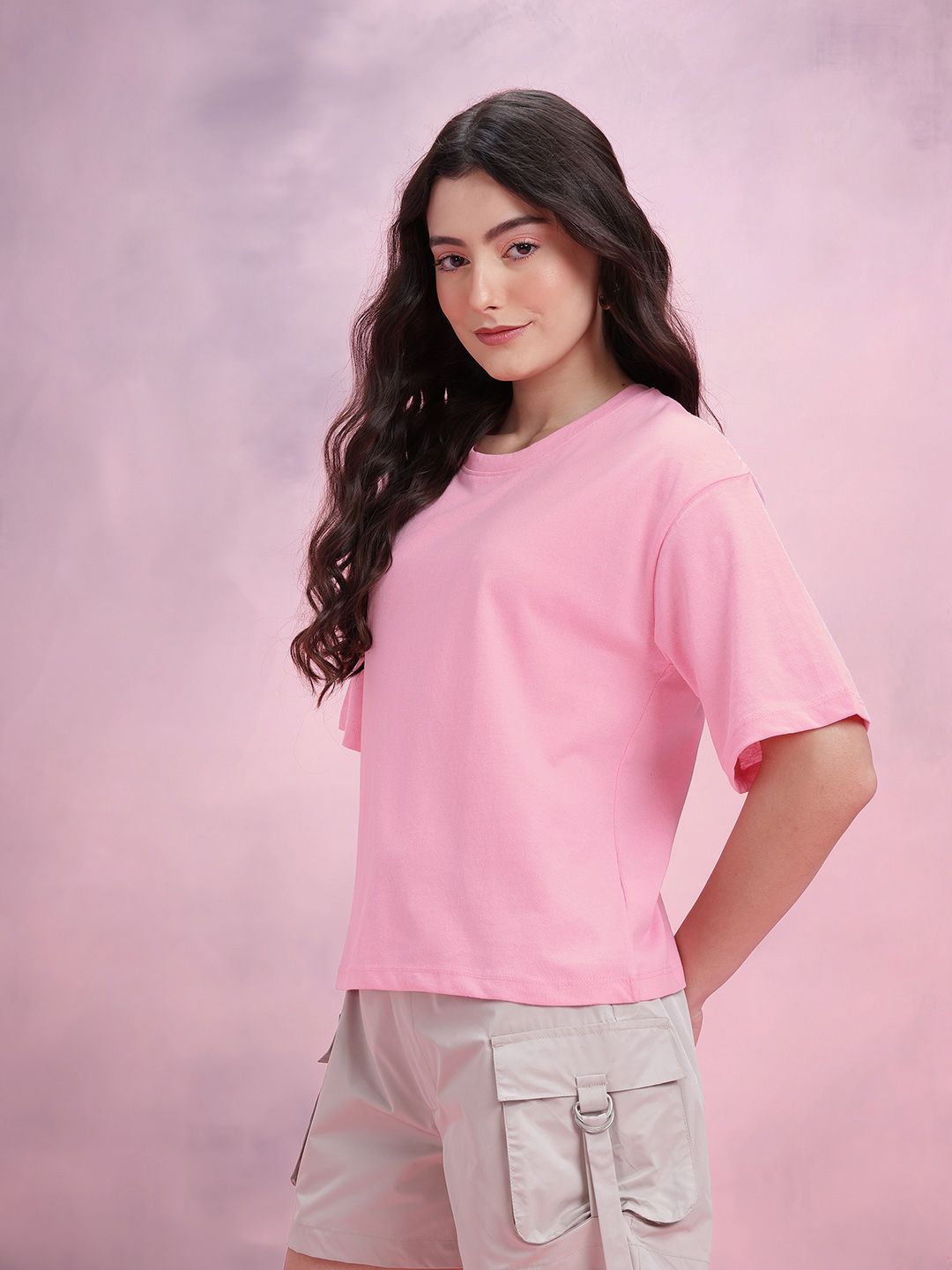 DressBerry Drop-Shoulder Sleeves Relaxed Fit T-shirt