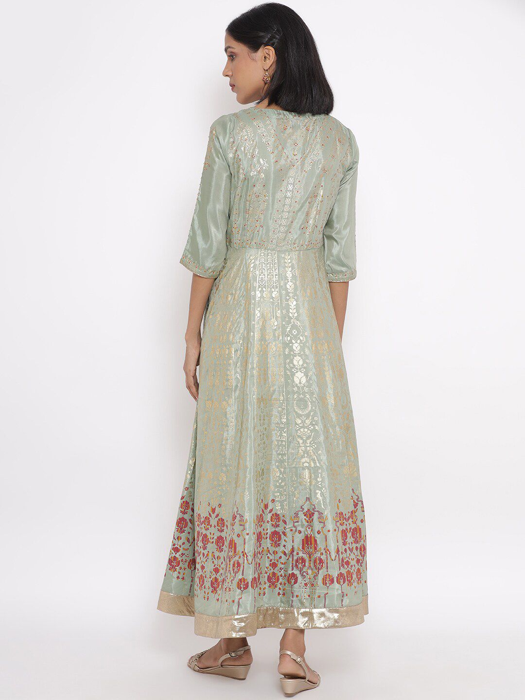 W Green Ethnic Motifs Ethnic Maxi Dress