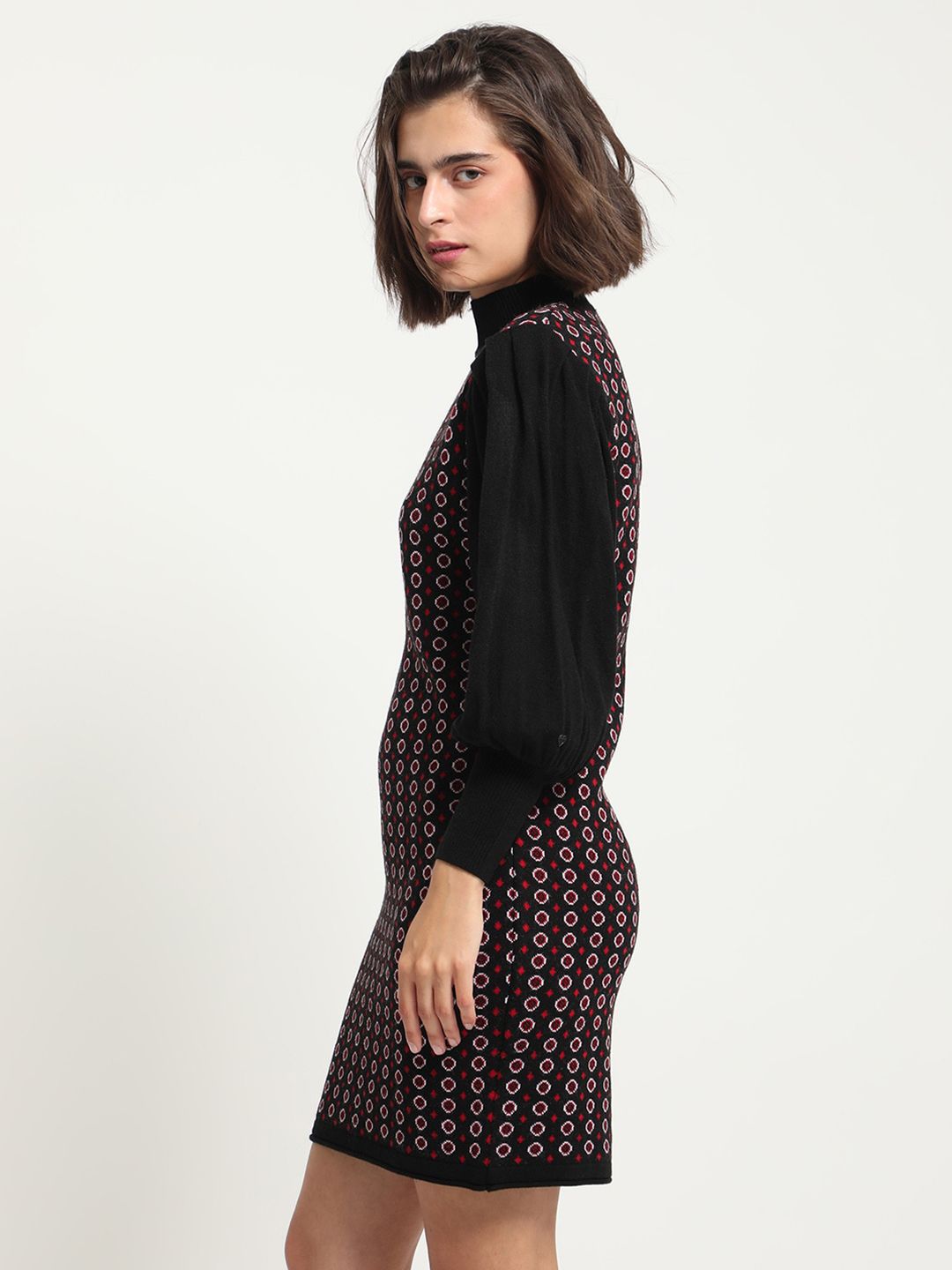 RAREISM Geometric Self Design Acrylic Longline Pullover