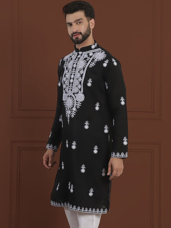 SOJANYA LUXE Ethnic Motifs Embroidered Thread Work Mandarin Collar Pure Cotton Kurta