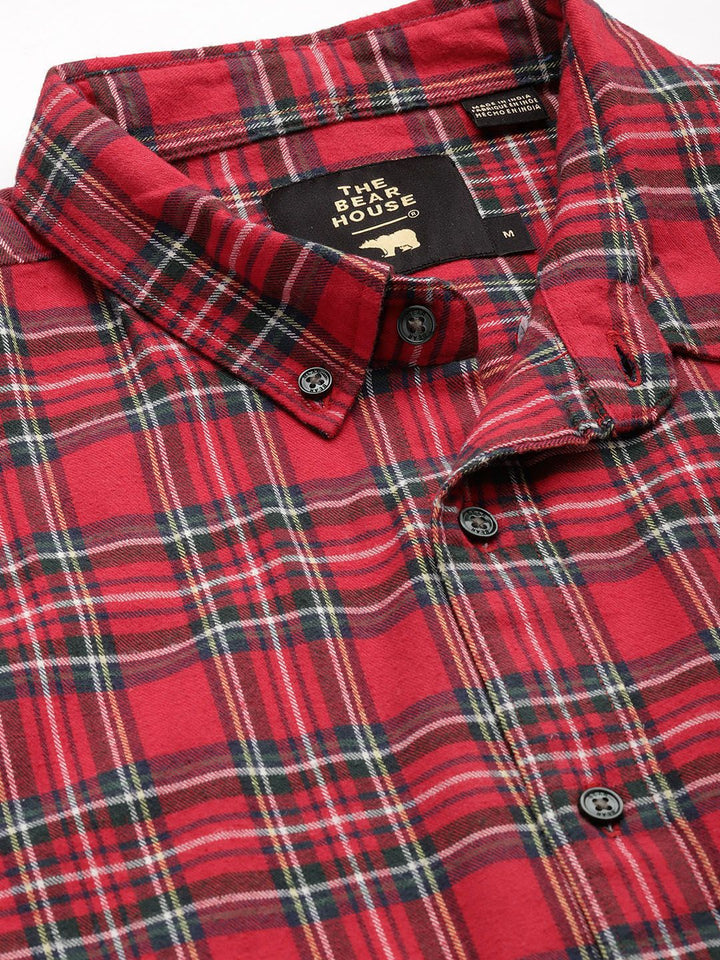 THE BEAR HOUSE Men Slim Fit Tartan Checks Pure Cotton Casual Shirt