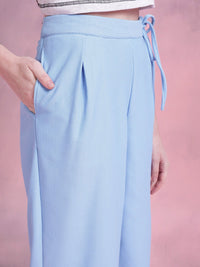 DressBerry Women Regular Fit Textured Tie-Up Waist Trousers
