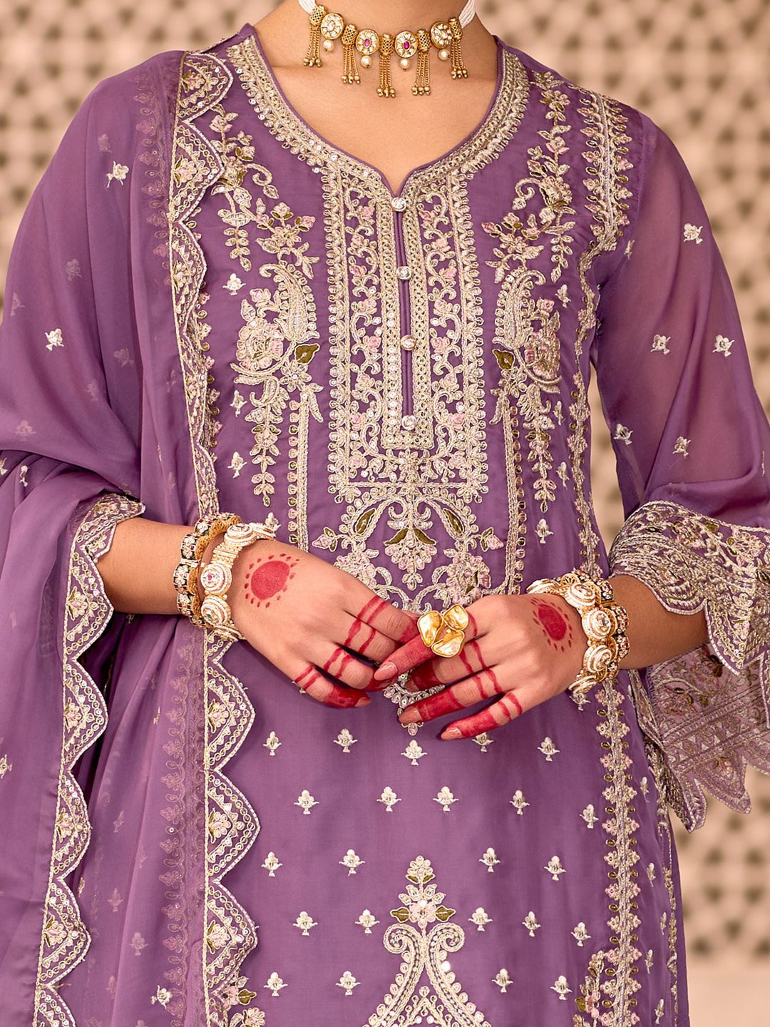 Indo Era Ethnic Motifs Embroidered Zari Organza Kurta With Trousers And Dupatta