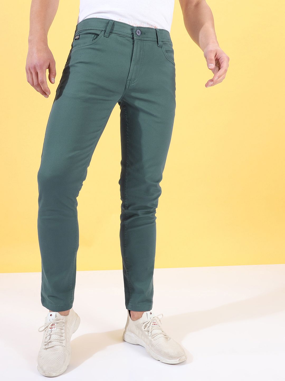 The Indian Garage Co Men Teal Blue Slim Fit Chinos Trousers