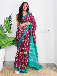Saree mall Ethnic Motifs Poly Cotton Ikat Ready to Wear Saree