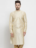 SOJANYA Men Beige & Golden Checked Straight Kurta