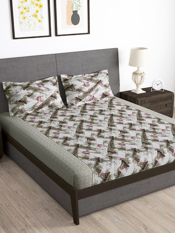 Story@home Brown & White 180 TC Queen Bedsheet with 2 Pillow Covers