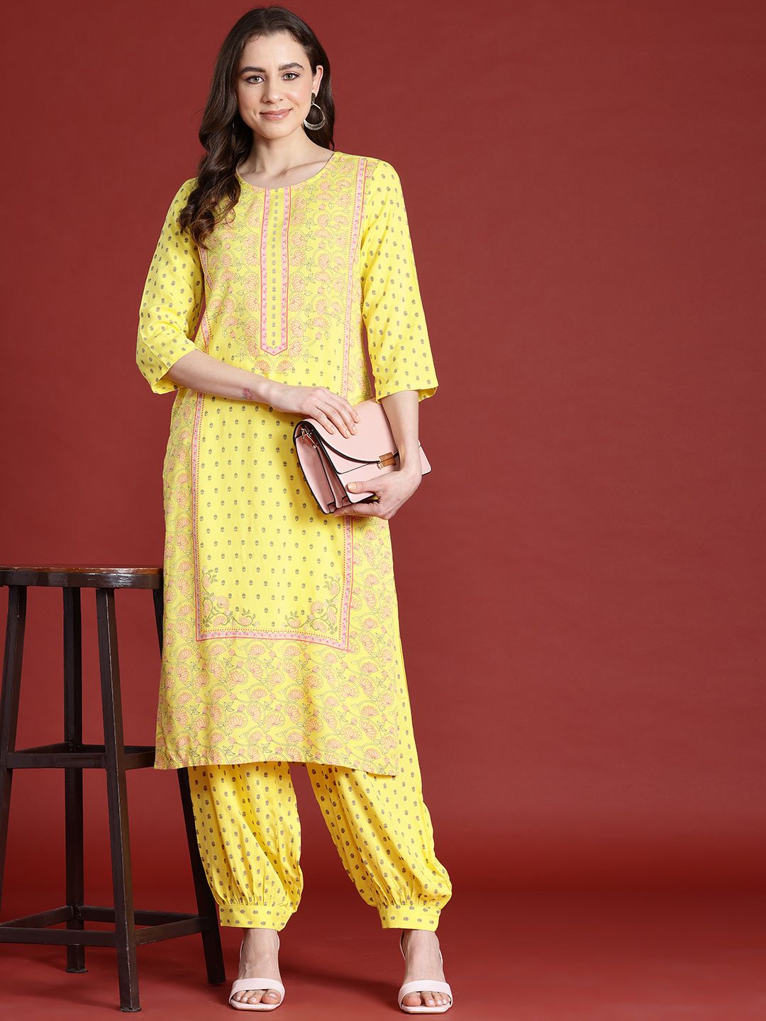 Anouk Floral Print Tie-Up Back Kurta with Salwar