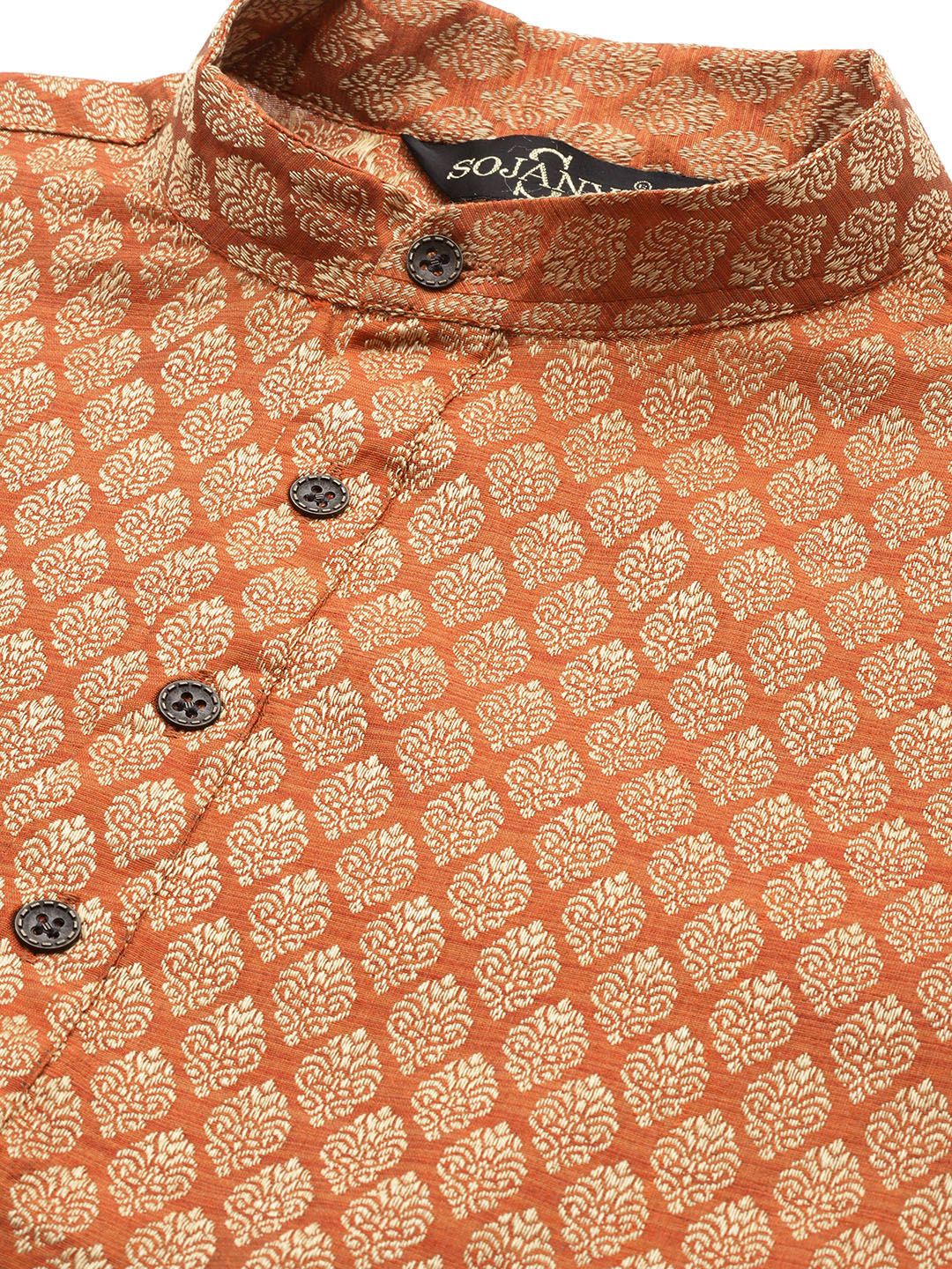 SOJANYA Men Orange & Gold-Toned Jacquard Kurta