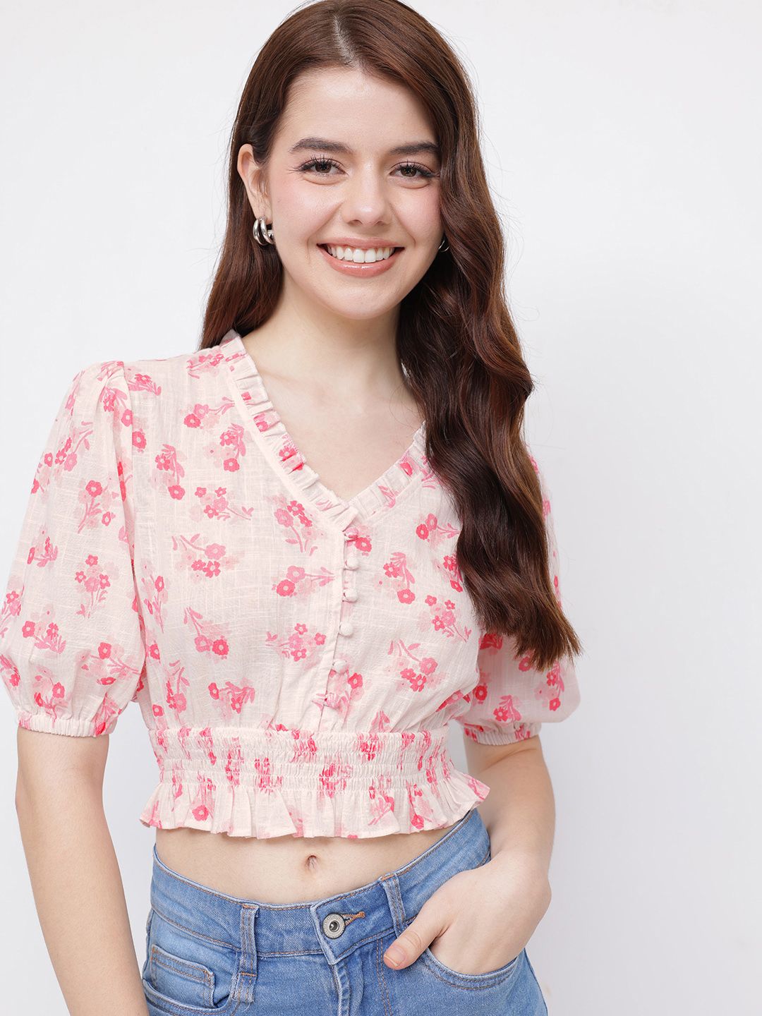 DressBerry Cottagecore Dream Smocked Blouson Top